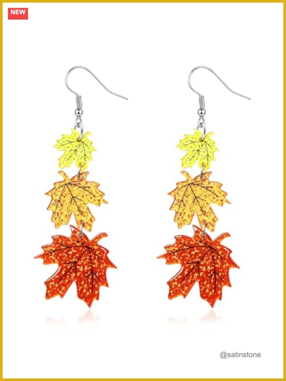 Thanksgiving Turkey Maple Leaf Dangle Earrings Acrylic French Wire